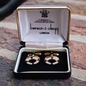 Benson and Clegg White, Red, and Navy Blue Cross Enamel Cufflinks, Like New